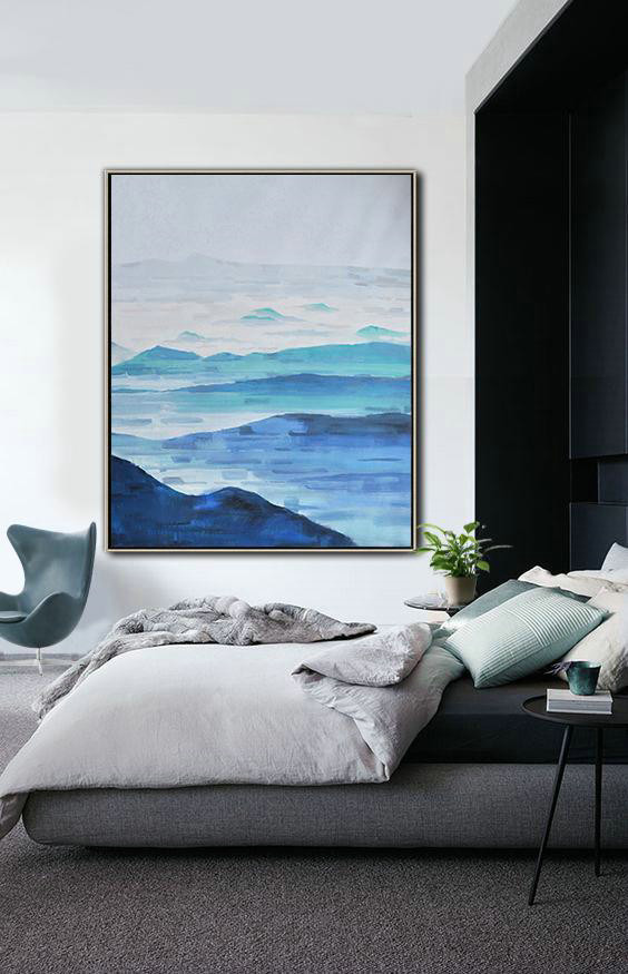 Large Abstract Art,Oversized Abstract Landscape Painting,Acrylic Painting On Canvas,Grey,White,Dark Blue,Blue.etc